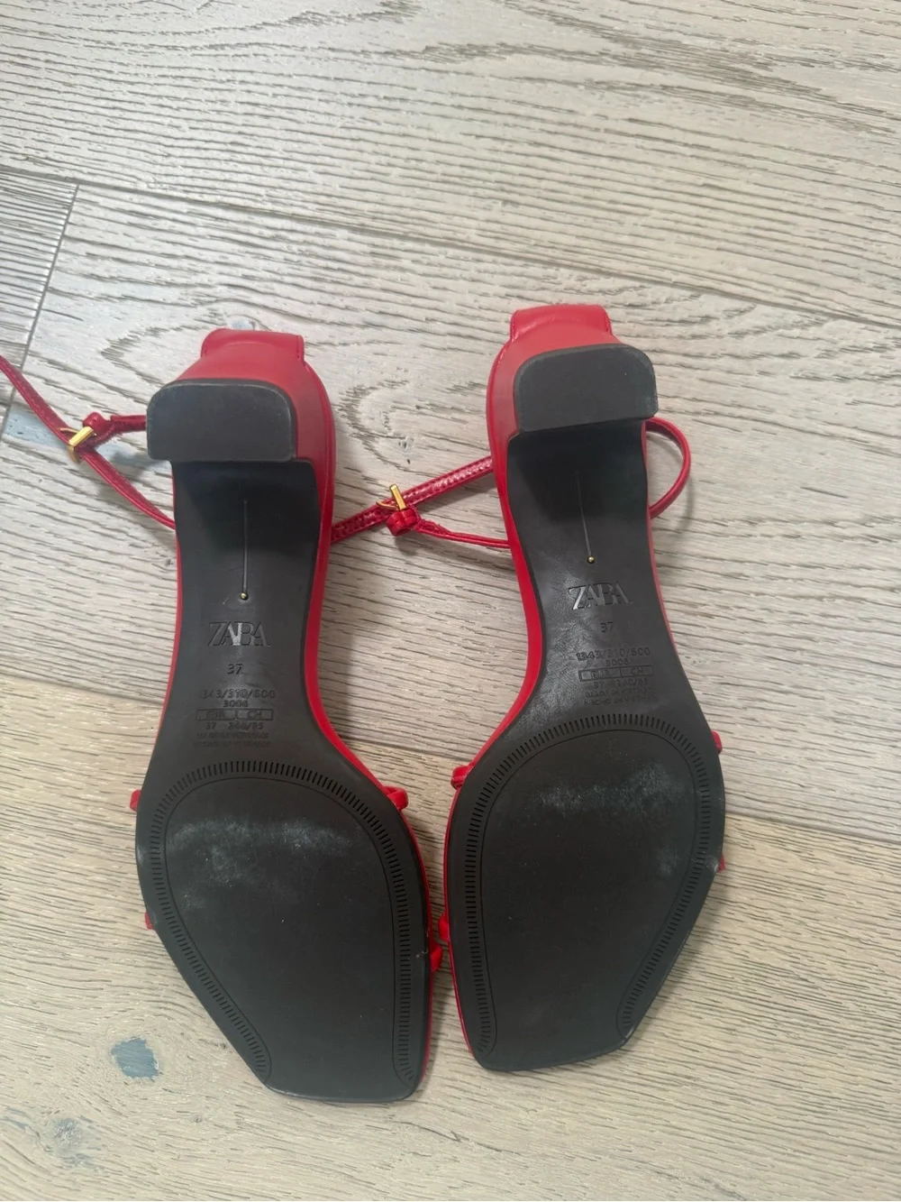 Zara Red Strappy Square-Toe Heels